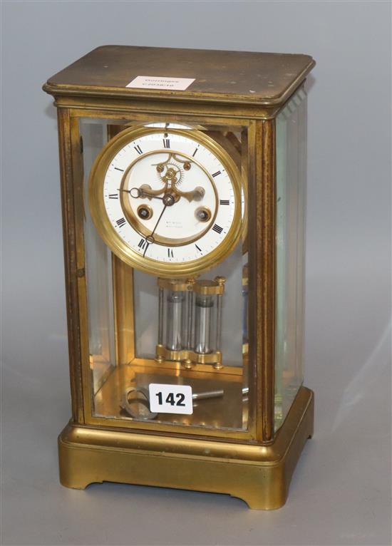 A late 19th century French brass cased eight day four glass mantel clock height 30cm